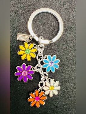 COACH Multicolor Daisy Charm Keyring with Enamel Flowers